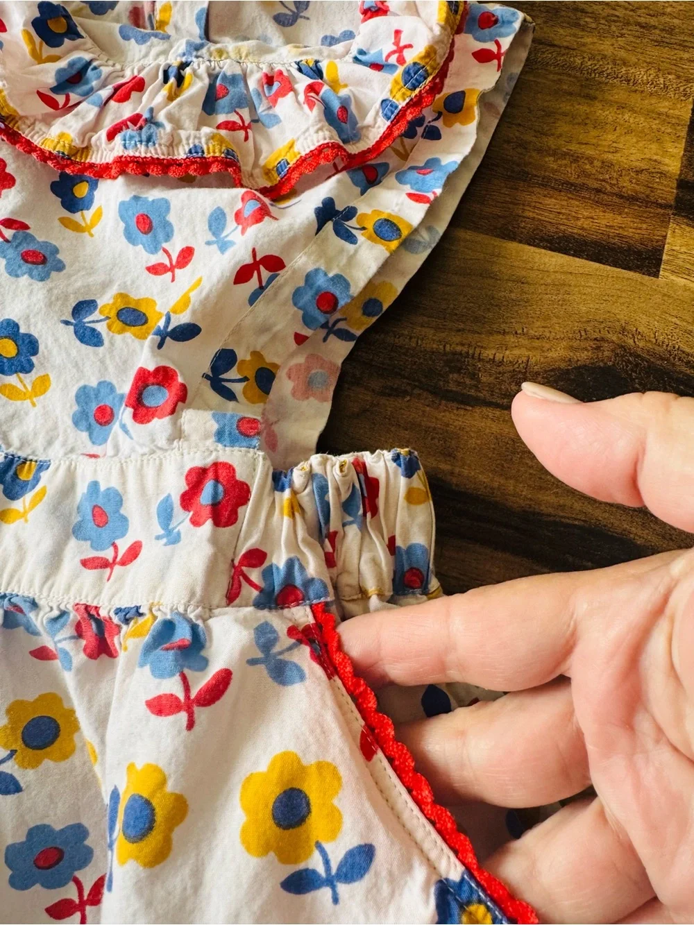 Hello Simone Floral Ruffle Sundress - White with Red, Blue & Yellow Flowers Sz 6